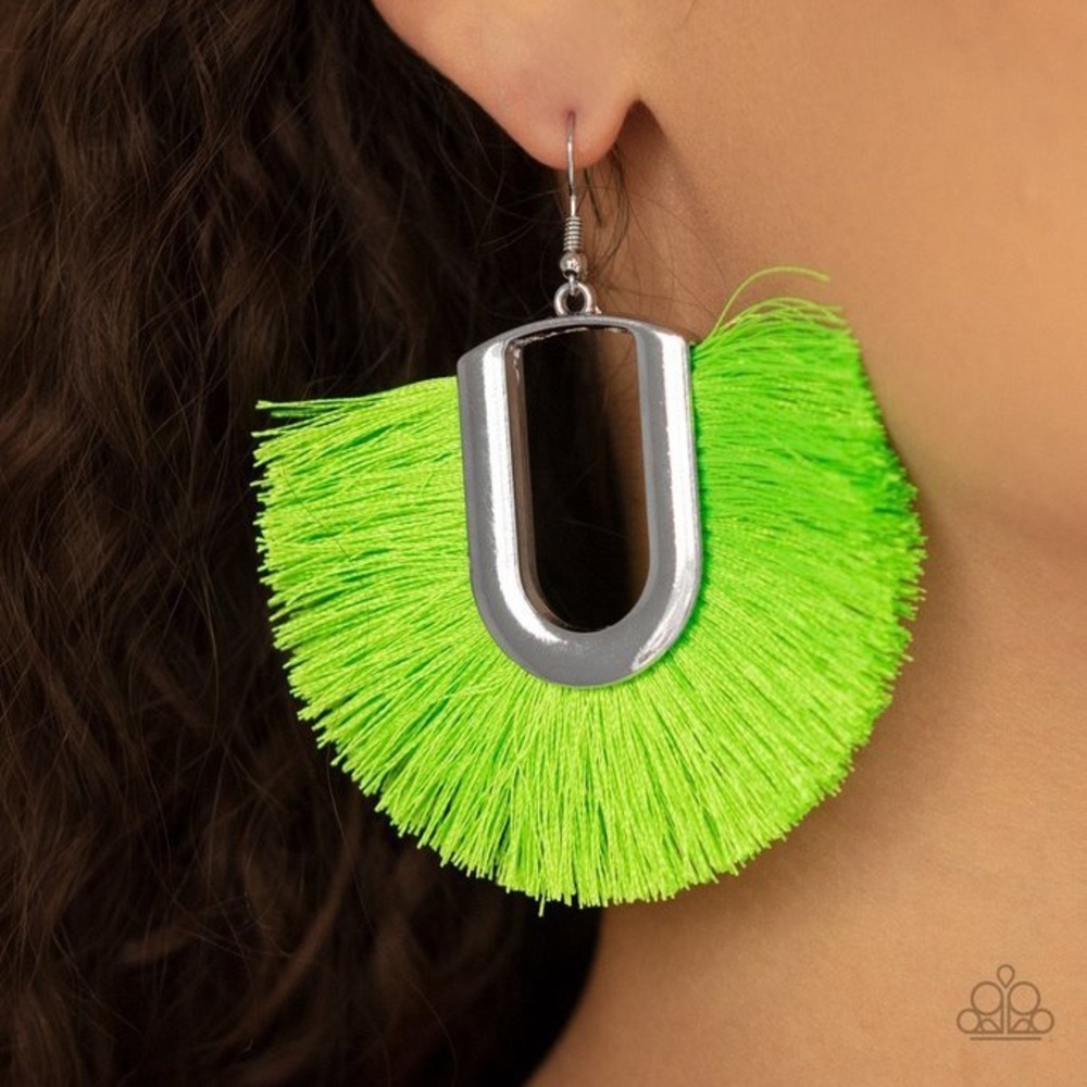 Paparazzi Lime Green Fringe Earrings